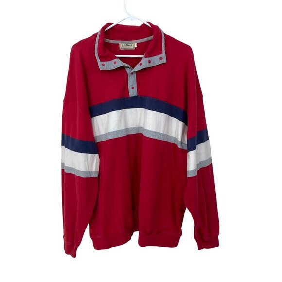 Vtg 80s LL Bean Rugby Shirt Men's XL Red Cotton Jersey Colorblock MADE IN‎ USA - Picture 2 of 6